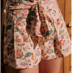 Sezane Cream and Pink High Waist Shorts with Floral Design